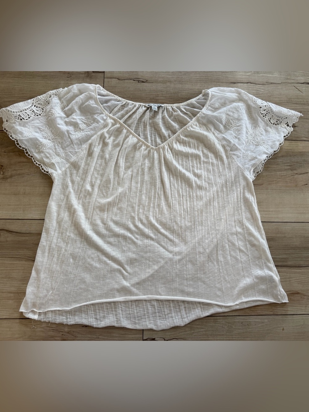 American Eagle White Lace-Trim Peasant Top small